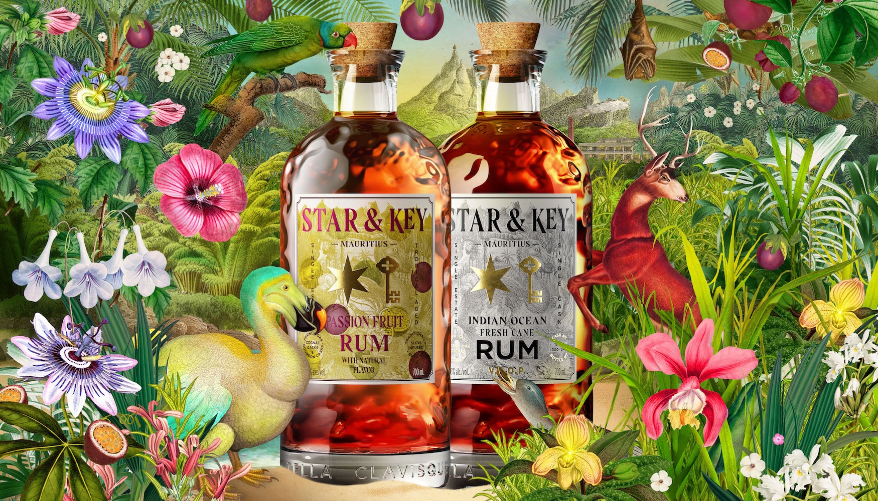 Promotional image of Star and Key Rum bottles